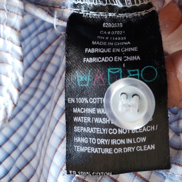 Razzle Dazzle Blue White Pinstripe Floral Button Down Button Cuffs Woman Large - Picture 8 of 8